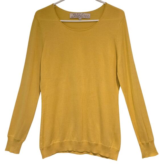 Lela Rose Designer 100% Silk Jersey Yellow Round Neck Pullover Sweater, Sz Large - Picture 1 of 7